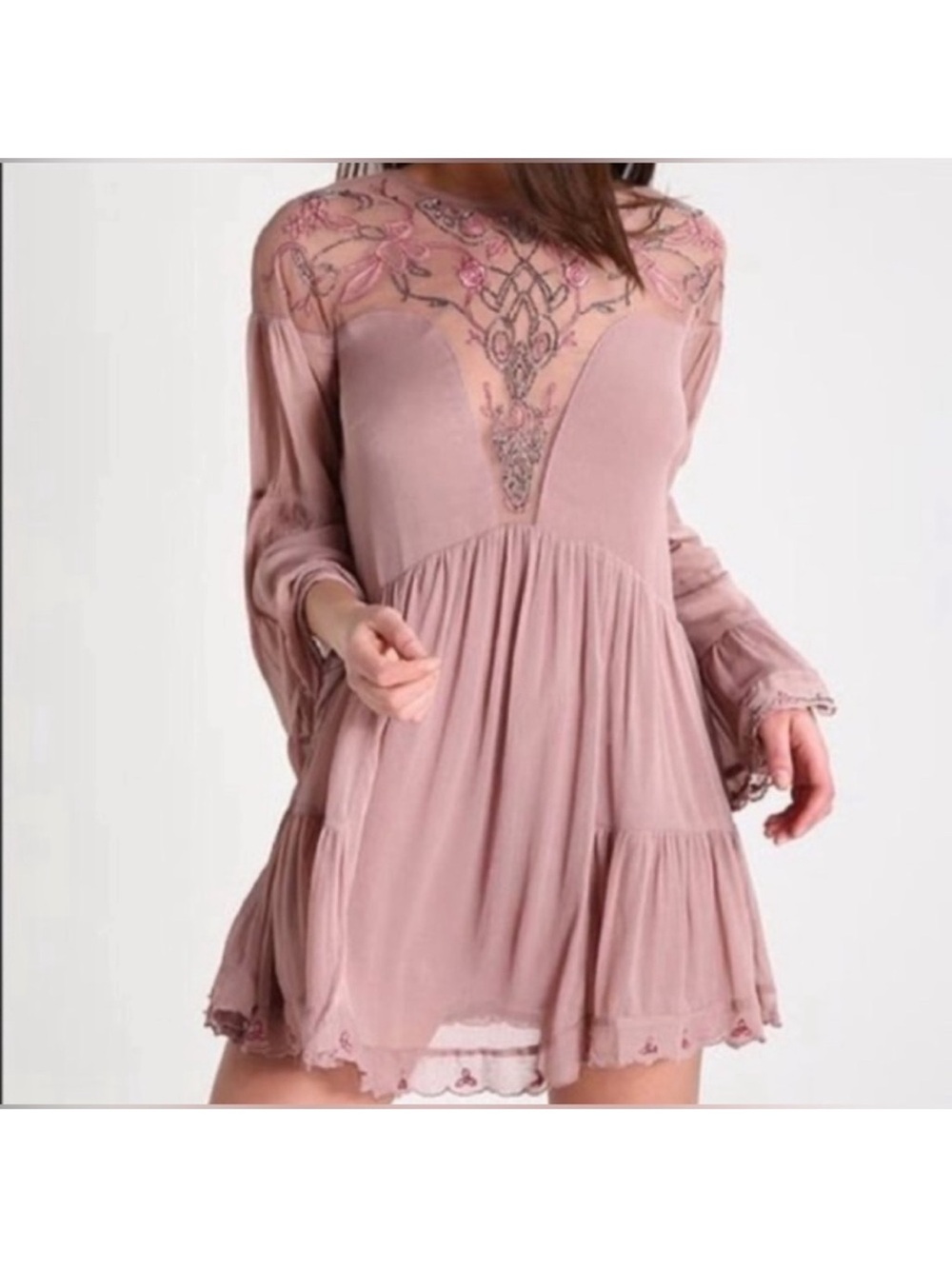NWT Free People Mini Dress with mesh and beading | light pink color